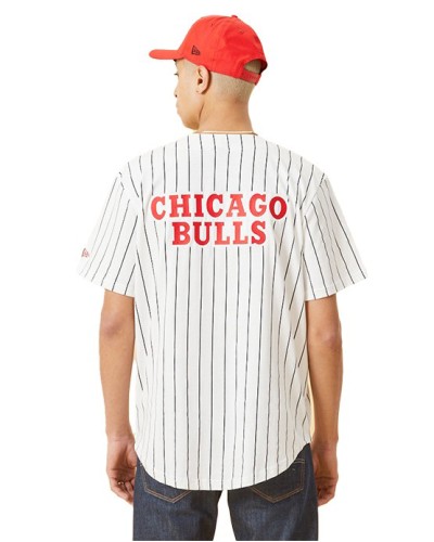 Chemise de baseball New Era blanche Chicago Bulls Pinstripe