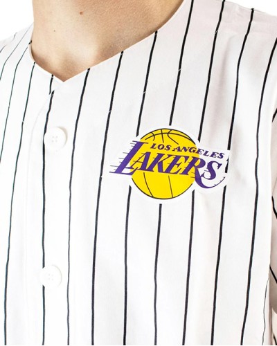 Chemise de baseball New Era blanche LA Lakers Pinstripe