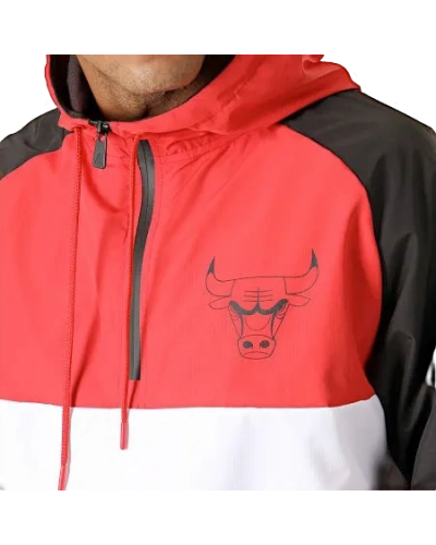 Coupe-Vent Col Zippé à Capuche New Era NBA Chicago Bulls Noir Rouge Blanc
