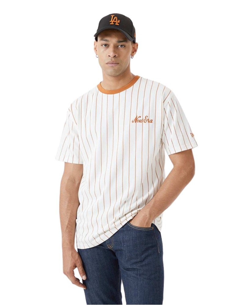 T-shirt Baseball New era à rayures fines Blanc/Camel