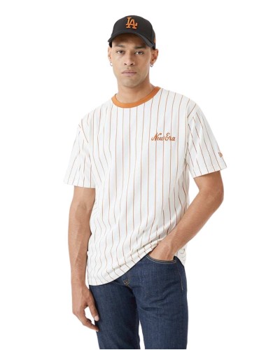 T-shirt Baseball New era à rayures fines Blanc/Camel