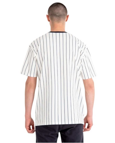 T-shirt Baseball New era à rayures fines Blanc