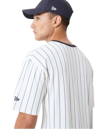 T-shirt Baseball New era à rayures fines Blanc