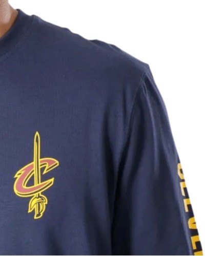Tee Shirt Manches Longues New era Cleveland Cavaliers Bleu Marine Jaune