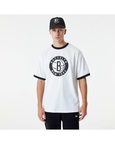 T-shirt New era Oversize Brooklyn Nets NBA Logo Mesh Blanc