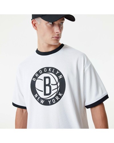 T-shirt New era Oversize Brooklyn Nets NBA Logo Mesh Blanc