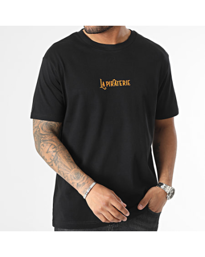 T-Shirt La Piraterie Oversize Large Wave Logo Noir Orange