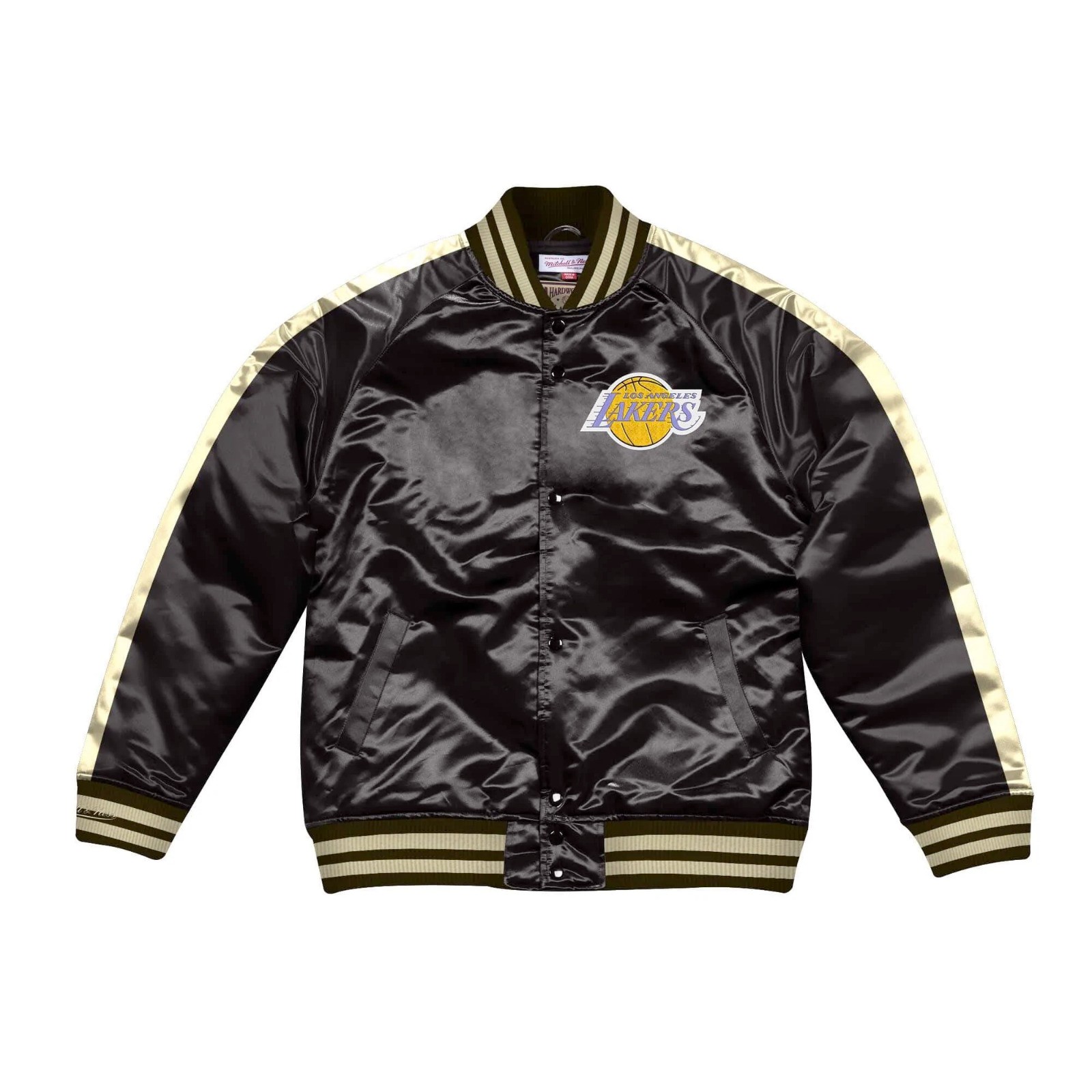 Bombers Mitchell & Ness Satin Los Angeles Lakers NBA Black Gold Blocked