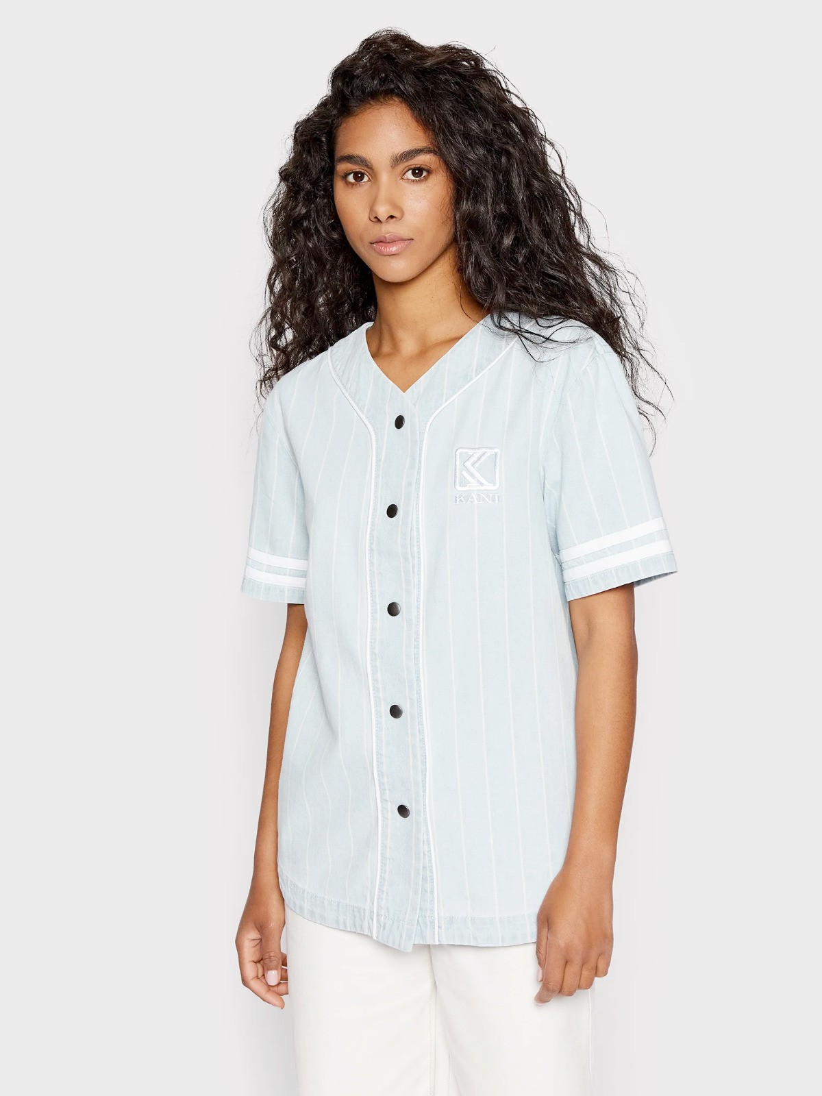 Chemise Femme Karl kani Pinstripe Baseball Bleu