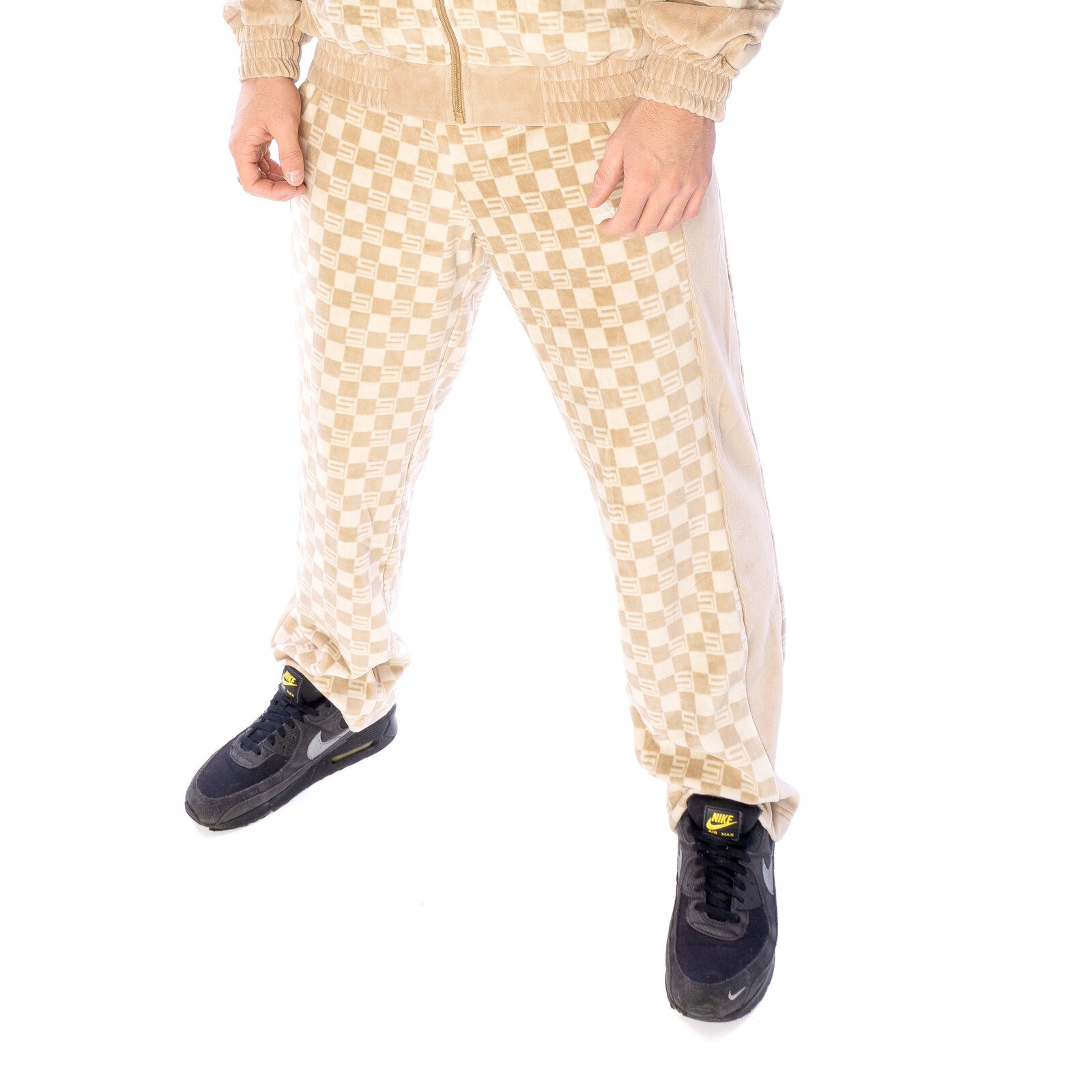 Jogging Sean John peau de pêche Check Velours Beige