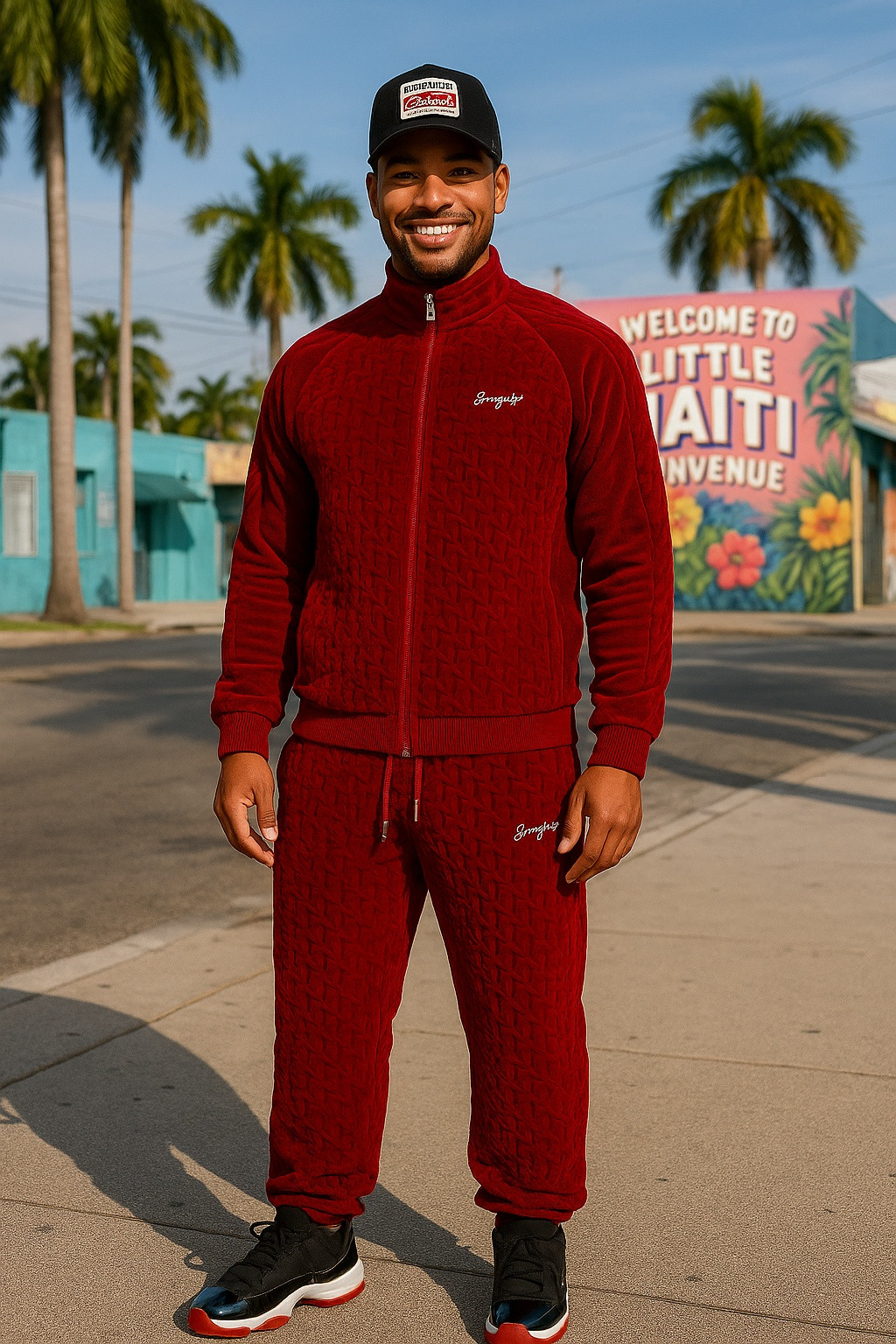 Ensemble veste pantalon sean john velour monogram peau de pêche