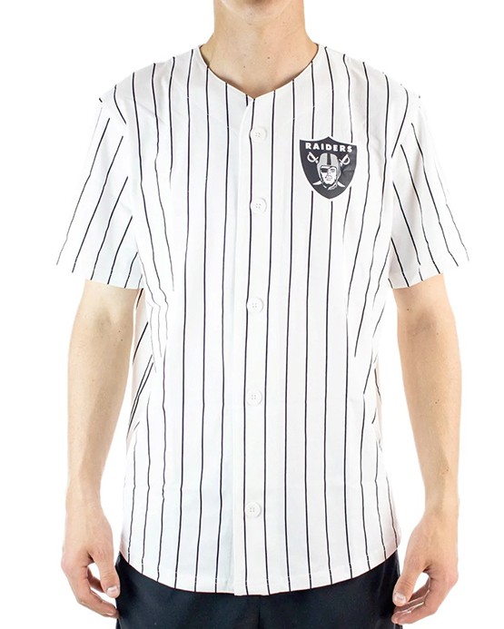 Chemise de baseball New Era blanche Las Vegas Raiders Pinstripe