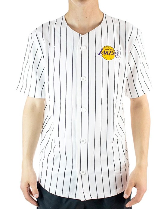Chemise de baseball New Era blanche LA Lakers Pinstripe
