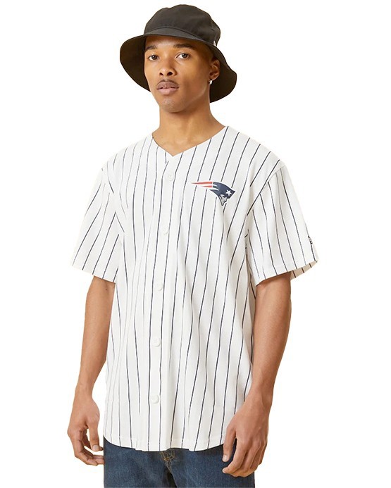Chemise de baseball New Era blanche Patriots de la Nouvelle-Angleterre Pinstripe