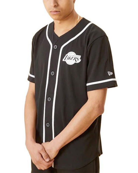 Chemise de baseball New Era noire LA Lakers Distressed