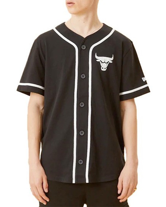 Chemise de baseball New Era noire Chicago Bulls Distressed
