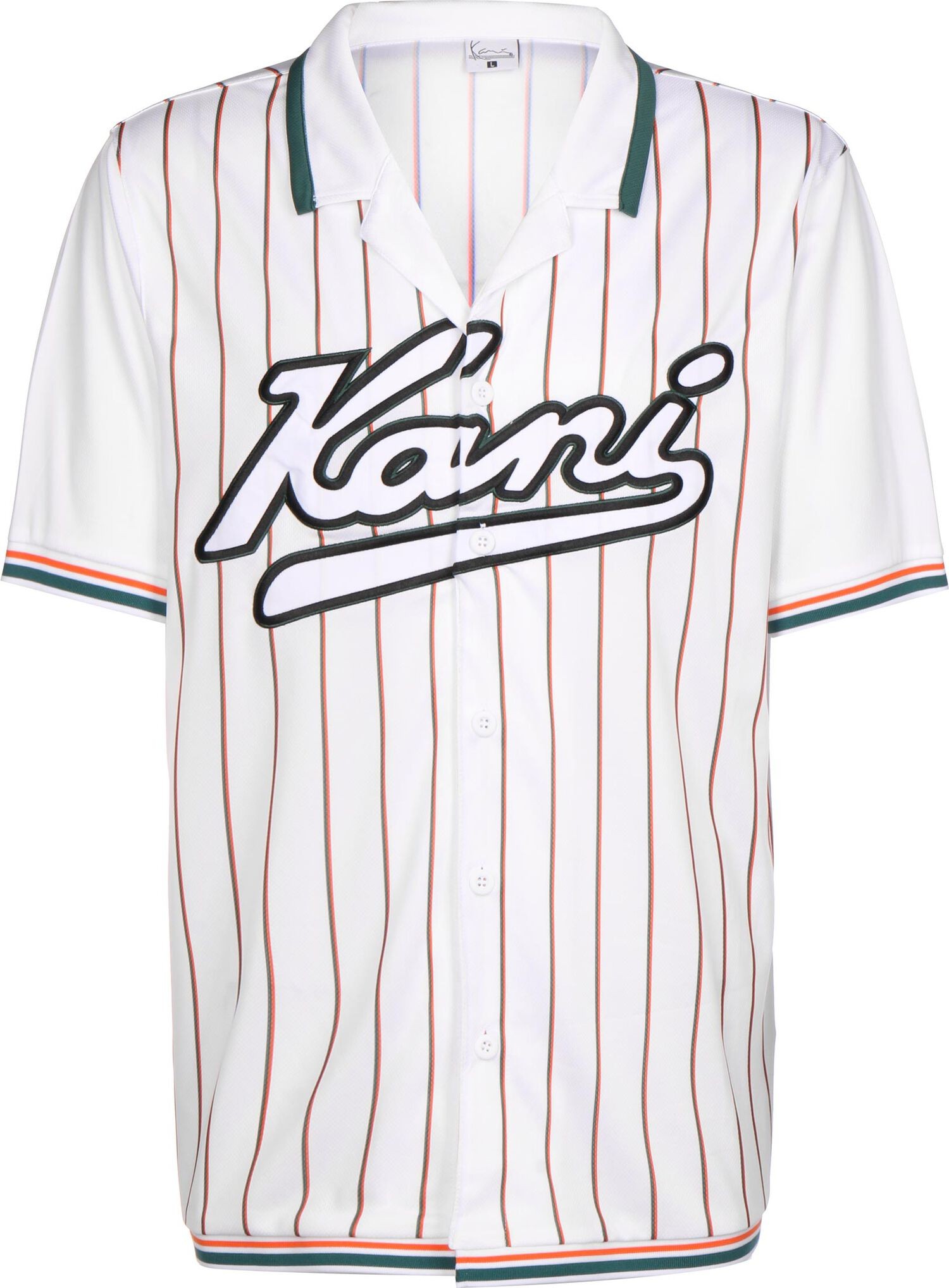 Karl Kani Varsity Block Pinstripe Baseball Shirt Blanc/Vert