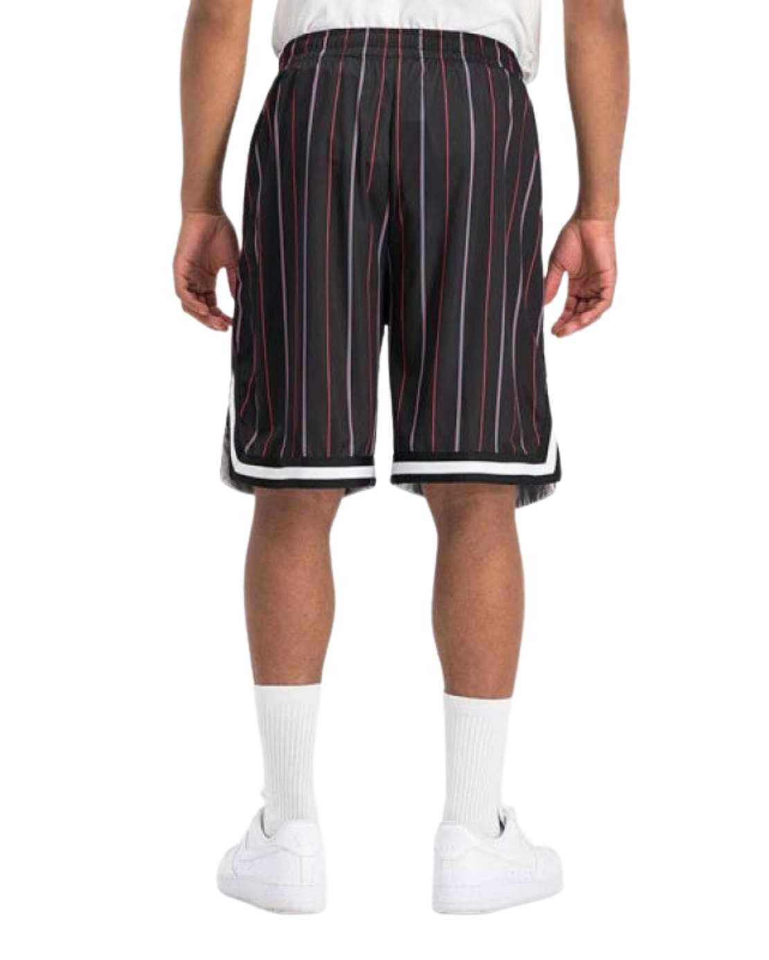 KARL KANI SMALL SIGNATURE PINSTRIPE MESH SHORTS NOIR