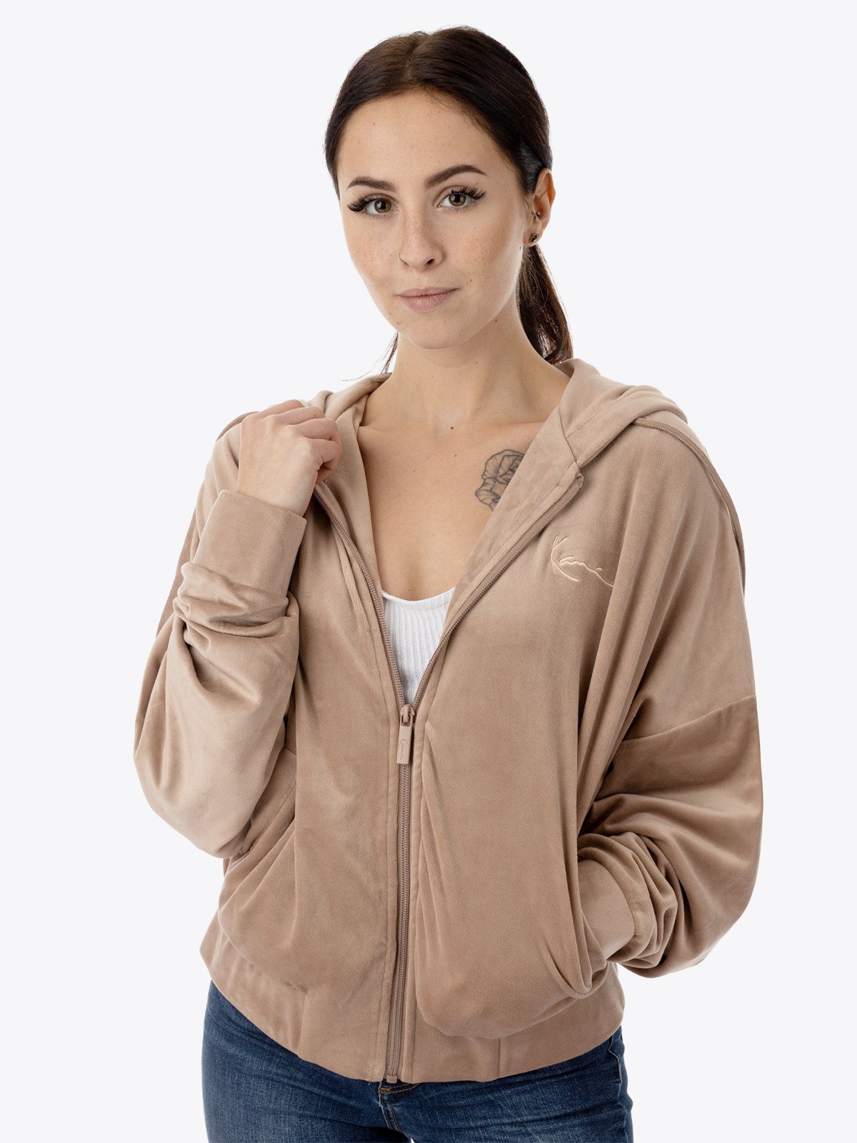 Veste peau de pêche Karl Kani Signature velvet dark sand